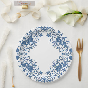 Modern trendy Blue and White Porcelain chinoiserie Paper Plate