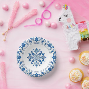 Modern trendy Blue and White Porcelain chinoiserie Paper Plate