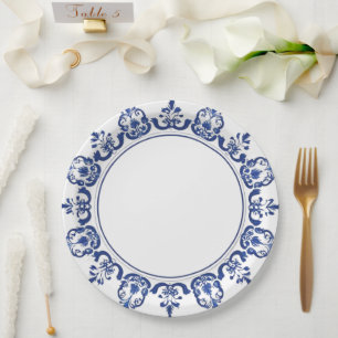 Modern trendy Blue and White Porcelain chinoiserie Paper Plate