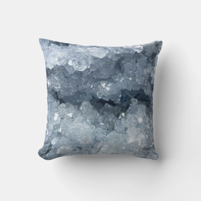 Modern Trendy Blue Celestite Crystal Agate Geode Throw Pillow (Front)