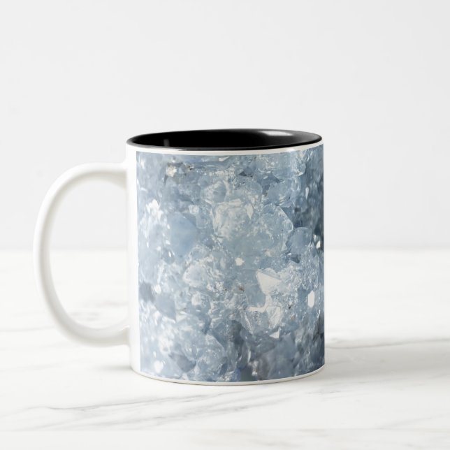 Modern Trendy Blue Celestite Crystal Agate Geode Two-Tone Coffee Mug (Left)