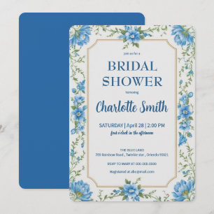 Modern trendy Blue chinoiserie  bridal shower Invitation