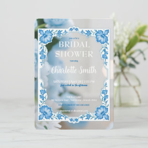 Modern trendy Blue chinoiserie  bridal shower Invitation