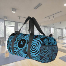 Modern, trendy blue circles on black monogram 
