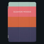 Modern Trendy Blue Geometric Striped Personalized iPad Pro Cover<br><div class="desc">This stylish iPad case features a modern geometric colour block striped design in a bold colour palette of teal,  red,  dark pink,  and navy blue,  personalized with your name. Great gift idea!</div>