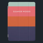 Modern Trendy Blue Geometric Striped Personalized iPad Pro Cover<br><div class="desc">This stylish iPad case features a modern geometric colour block striped design in a bold colour palette of teal,  red,  dark pink,  and navy blue,  personalized with your name. Great gift idea!</div>