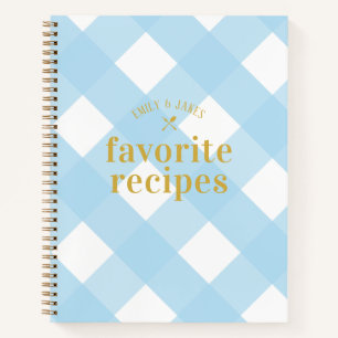 Modern Trendy Blue Gingham Newlyweds Recipe Book