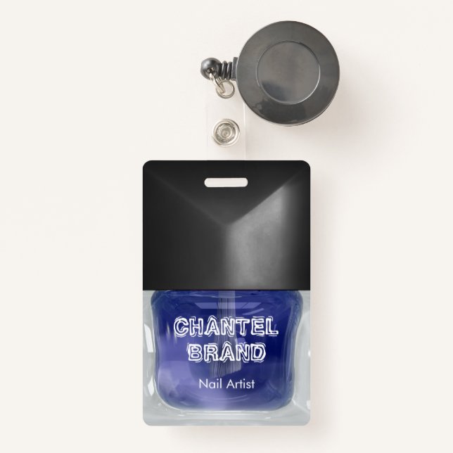 Modern trendy blue nail polish beautician salon  badge (Front with Retractable)