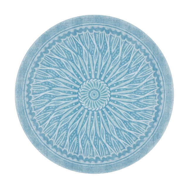 Modern trendy blue white and turquoise boho design cutting board (Front)