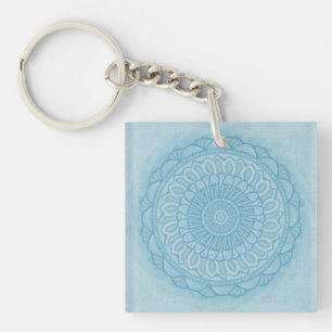 Modern trendy blue white and turquoise boho design keychain