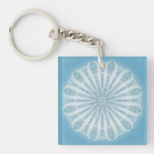 Modern trendy blue white and turquoise boho design keychain