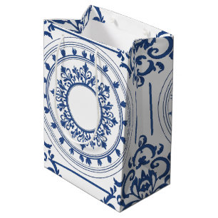 Modern trendy Blue White chinoiserie flower party Medium Gift Bag