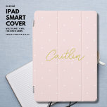 Modern Trendy Blush Pink and Gold Polka Dot Script iPad Pro Cover<br><div class="desc">Protect your iPad in style with this modern, trendy protective iPad cover. It features a small white polka dot on a pale blush pink background and trendy gold tone hand script font with your name. Update the easy to use template with your choice of name. Create your own unique, perfect...</div>