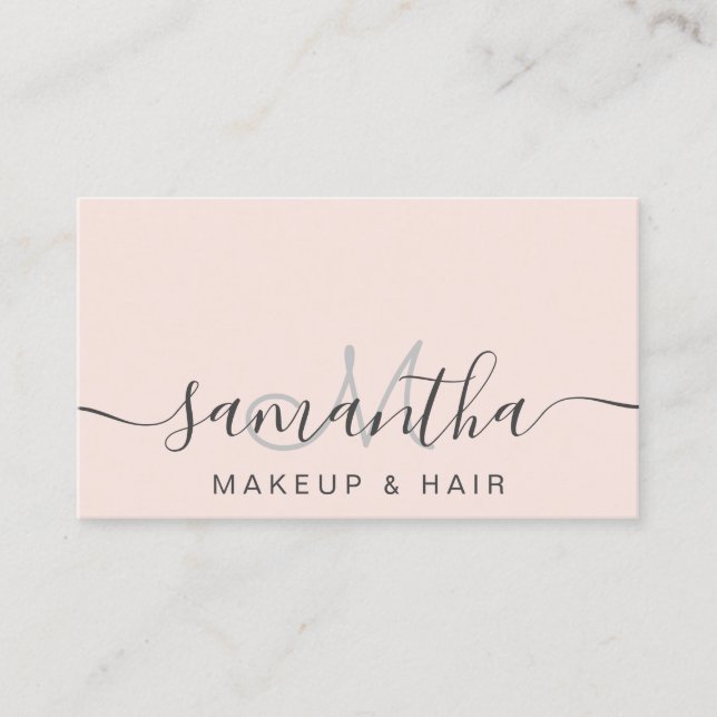 Modern trendy blush pink makeup hair business card (Front)