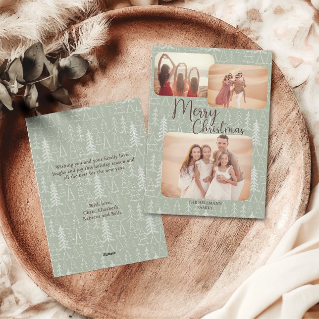 Modern trendy boho photos Merry Christmas trees Holiday Card (Creator Uploaded)