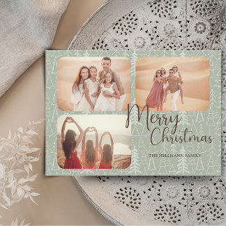 Modern trendy boho photos Merry Christmas trees Holiday Card