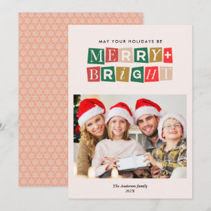 Modern trendy bright christmas photo card