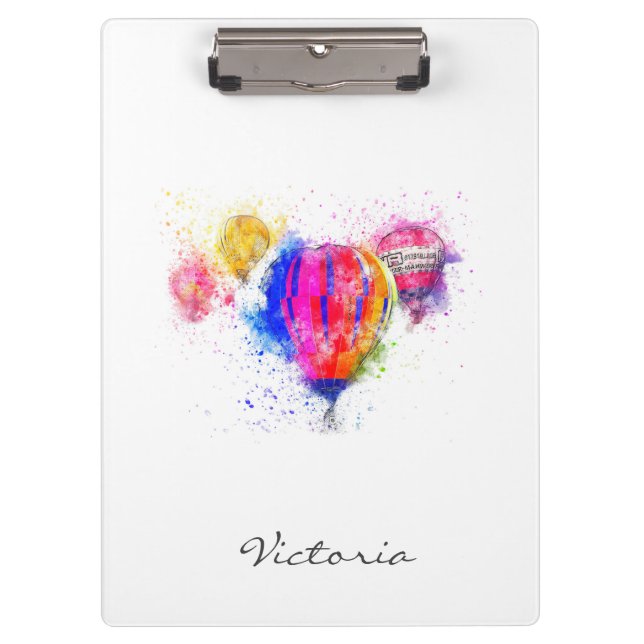 Modern Trendy Bright Coloured Balloon Add Your Nam Clipboard (Front)