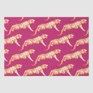 Modern Trendy Bright Orange Tiger on Pink Tissue Paper