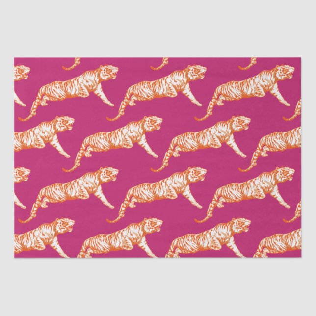 Modern Trendy Bright Orange Tiger on Pink Tissue Paper (Front)