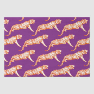 Modern Trendy Bright Orange Tiger on Purple Tissue Paper