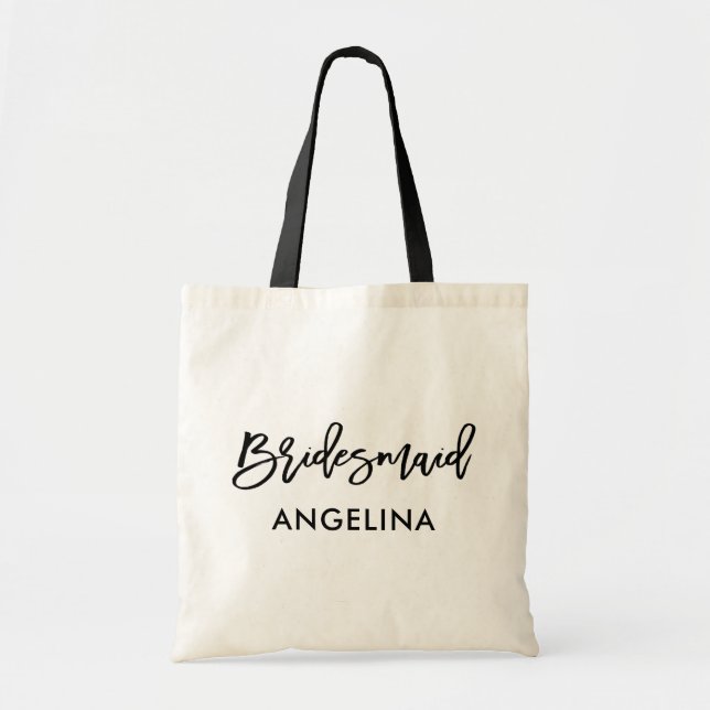 Modern Trendy Brush Script Bridesmaid Tote Bag (Front)