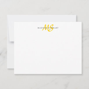 Modern Trendy Brush Script Lemon Yellow Monogram Card