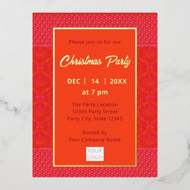 Modern Trendy Business Christmas | Red Orange Pink Foil Invitation Postcard (Front)