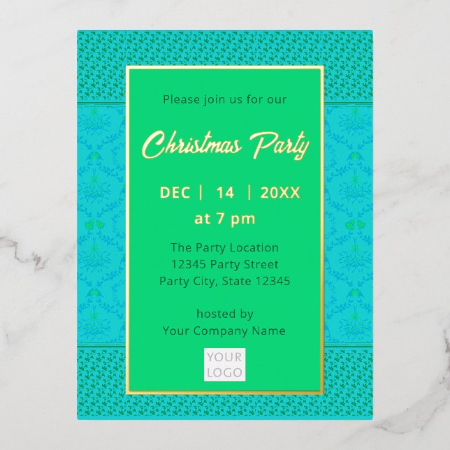 Modern Trendy Business Christmas | Turquoise Green Foil Invitation Postcard (Front)