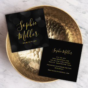 Modern Trendy Calligraphy Dark Bokeh Lights Square Business Card