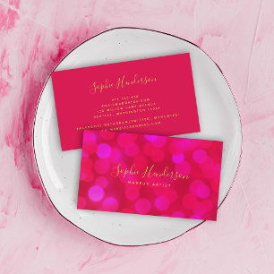 Modern Trendy Calligraphy Pink Bokeh Lights Business Card