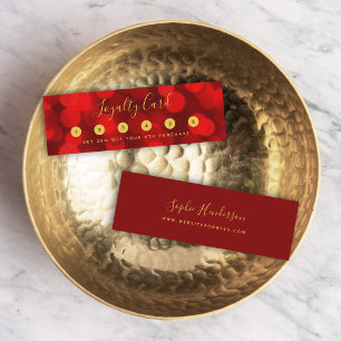 Modern Trendy Calligraphy Ruby Red Bokeh Lights Loyalty Card