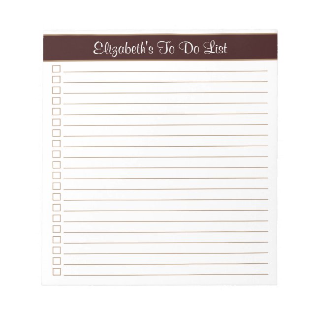 Modern Trendy Chocolate Brown One Column Checklist Notepad (Front)