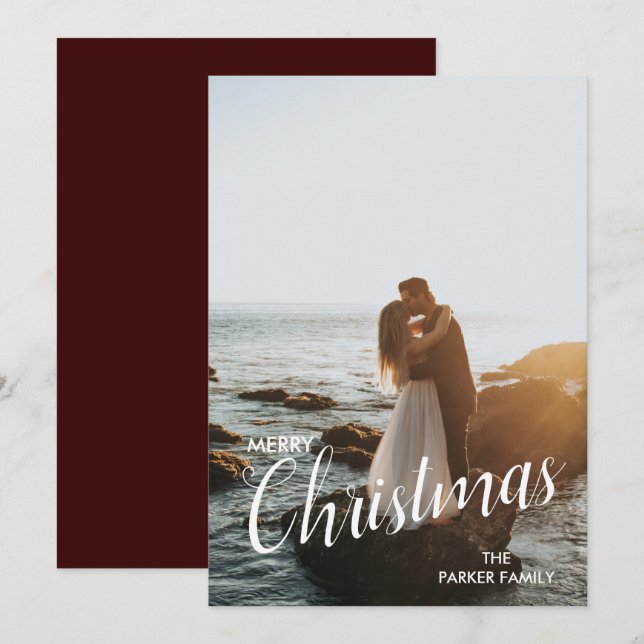Modern Trendy Christmas Couple Photo Holiday Card (Front/Back)