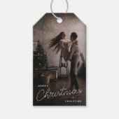 Modern Trendy Christmas | Dark Dusky Couple Photo Gift Tags (Front)