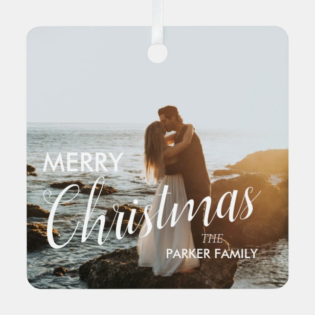 Modern Trendy Christmas Dark Dusky Couple Photo Metal Ornament (Front)