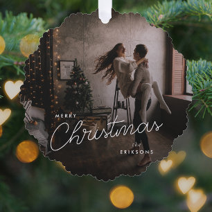 Modern Trendy Christmas   Dark Dusky Couple Photo Ornament Card