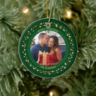 Modern Trendy Christmas Dark Gold Accent Couple Ceramic Ornament