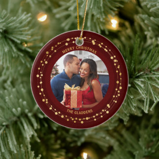 Modern Trendy Christmas Dark Gold Accent Couple Ceramic Ornament