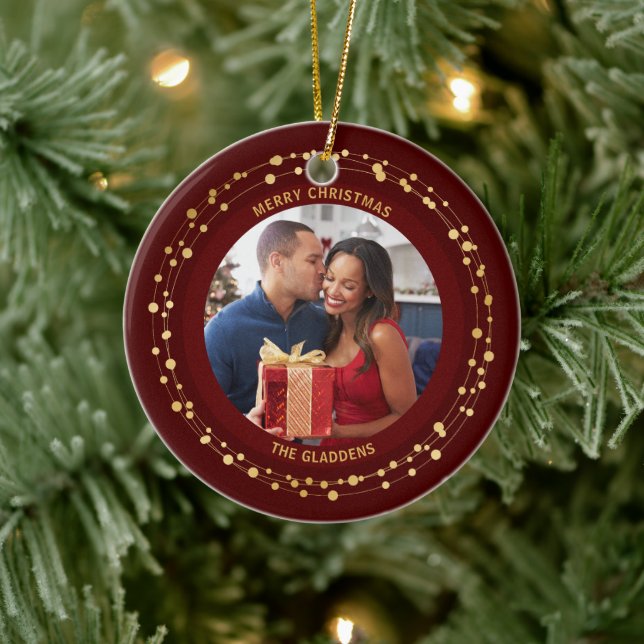 Modern Trendy Christmas Dark Gold Accent Couple  Ceramic Ornament (Tree)