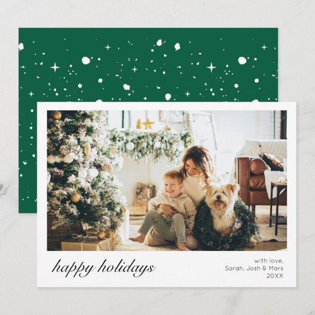 Modern Trendy Christmas Photo Script Family Holiday Card (Front/Back)