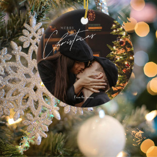 Modern Trendy Christmas |  Romantic Couple Photo  Ceramic Ornament