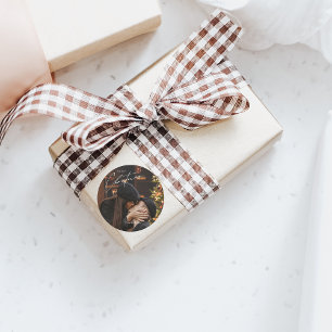 Modern Trendy Christmas    Romantic Couple Photo  Classic Round Sticker