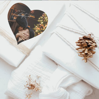 Modern Trendy Christmas |  Romantic Couple Photo  Heart Sticker
