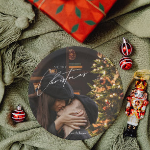 Modern Trendy Christmas    Romantic Couple Photo  Paper Plate