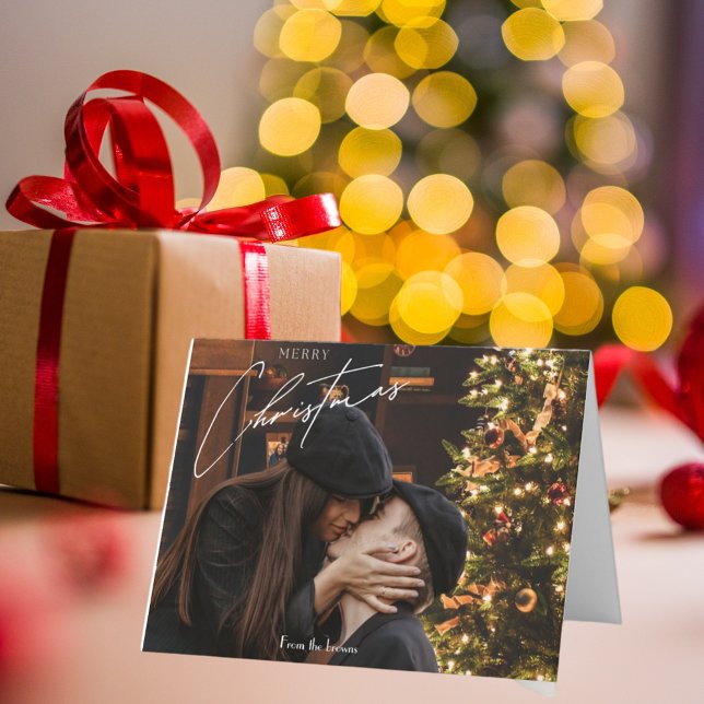 Modern Trendy Christmas |  Romantic Couple Photo  Thank You Card (Creator Uploaded)