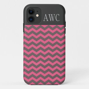 Modern, trendy, classic pink & coffee chevron iPhone 11 case