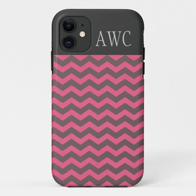 Modern, trendy, classic pink & coffee chevron Case-Mate iPhone case (Back)