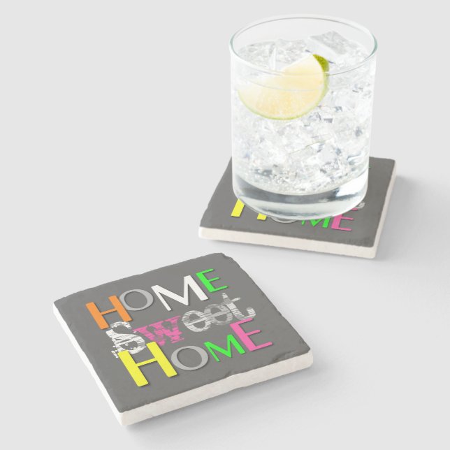 Modern Trendy Colorful Home Sweet Home Stone Coaster (Side)