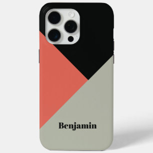 Modern Trendy Colour Blocks Personalized Name Blac iPhone 15 Pro Max Case